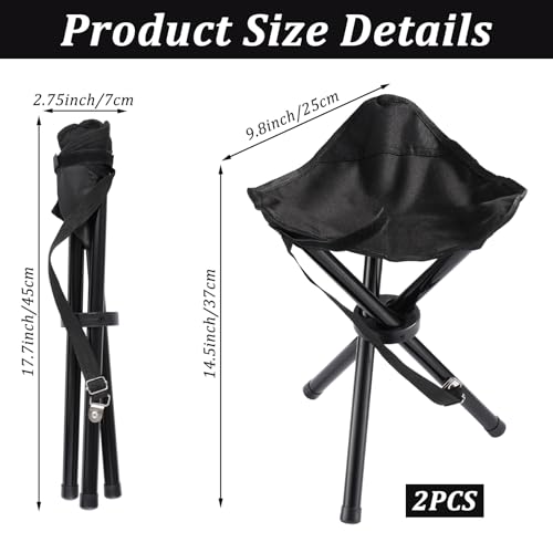 KKONHII 2PCS Portable Folding Camping Stool,Travel Outdoor Tripod Seat,Black Folding Camping Chairs for Camping Party Picnic Beach Garden Lawn Walking Hiking - Thumbnail 2