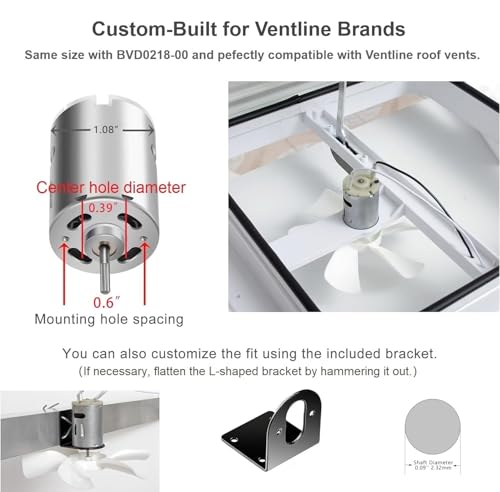 PlusRoc RV Vent Fan 12V Round Shaft Motor Replacement for Ventline BVD0218-00 and 6 inches RV Bathroom Exhaust Ventilation Roof Ceiling White Fan Blades Replacement for Ventline BVD0215-00, 130CFM - Thumbnail 3