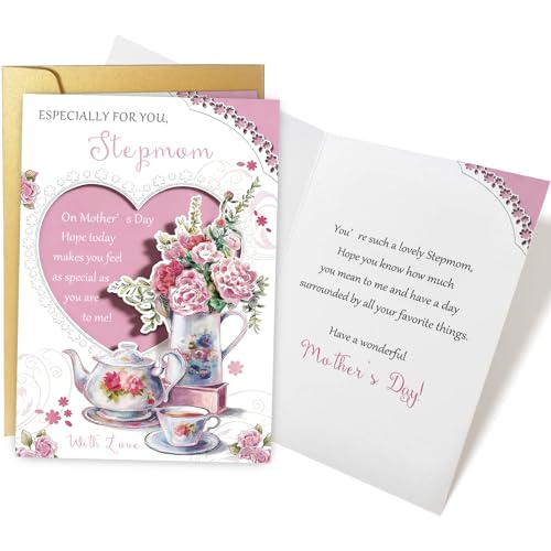 Goroar Floral Mothers Day Card for Stepmom, Stepmother Mothers Day Card from Stepchildren, Thoughtful Gift from Stepdaughter or Stepson