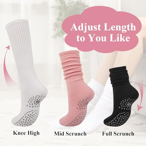 Image of Grip Pilates Socks for Women, Yoga Slouch Socks with Grip for Barre Workout Hospital Long Scrunch Slipper Socks