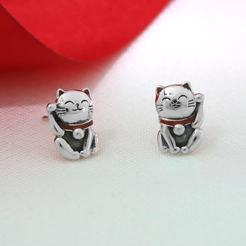 Boma Jewelry Sterling Silver Maneki Japanese Good Luck Cat Stud Earrings with Hand Painted Enamel3