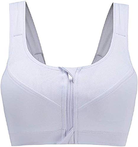 Women's Padded Full Coverage Front Zip Closure Sports Bra with Adjustable Waist Removable Pads,White,Free Size