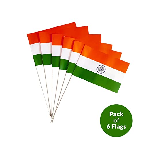 Image of Prime Set Of 6 Pcs Small Size Tiranga Indian Paper Flag with Stick for Independence Day for School College and Office Decoration Pack Of 1