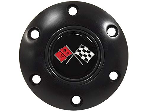 VSW S6 Black Horn Button Compatible with 6 Bolt Steering Wheel, Cross Flags Emblem, STE1013BLK