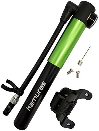 KAMURES Mini Bike Pump with Gauge, Release Button, Universal Bicycle Pump Fits Presta and Schrader Valve, High-Pressure 210Psi Fits Fork Pump, Tire Pump for Road, Mountain BMX Bikes (Green)
