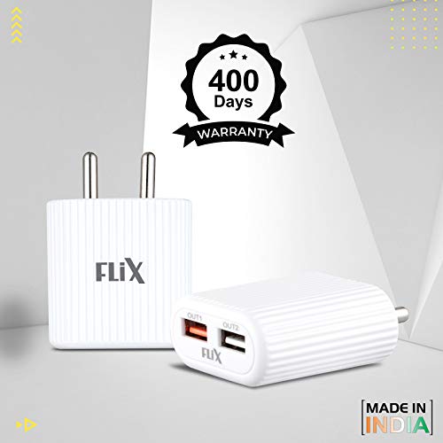 Image of Flix (Beetel) Rise 2.1 10W Dual USB Smart Charger, Fast Charging Power Adaptor with Cable for All iOS and Android Devices, Samsung Galaxy S3, Samsung Galaxy S6, Apple iPhone 6 (White) - Xwc-62D
