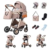 GLOKID Passeggino 3 in 1，Passeggino Canne，Trio，Portatile，Con Seggiolino Accessori，Adattatori universali，4 ruote con ammortizzatori，navicella，grandi ruote (LV9 kaki)