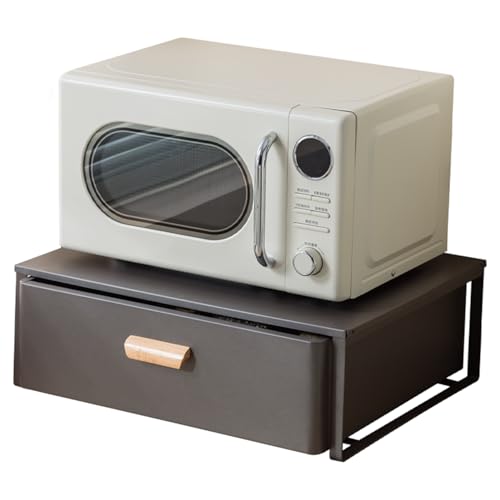 Kitchen Countertop Organizer Appliance Stand with Pull-Out Drawer, Microwaves, Coffee Station & Kitchen Appliance Storage, Carbon Steel, Black (15.8in)