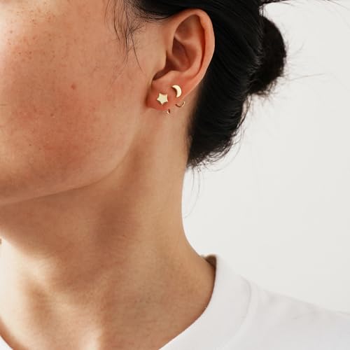 Image of CHIC & ARTSY 925 Sterling Silver Half Hoop Earrings for Women, Small Huggie Hoops Set with Ball Bar Star Moon Cross & Pearl, Lightweight Comfort Fit Everyday & Sleep Earrings