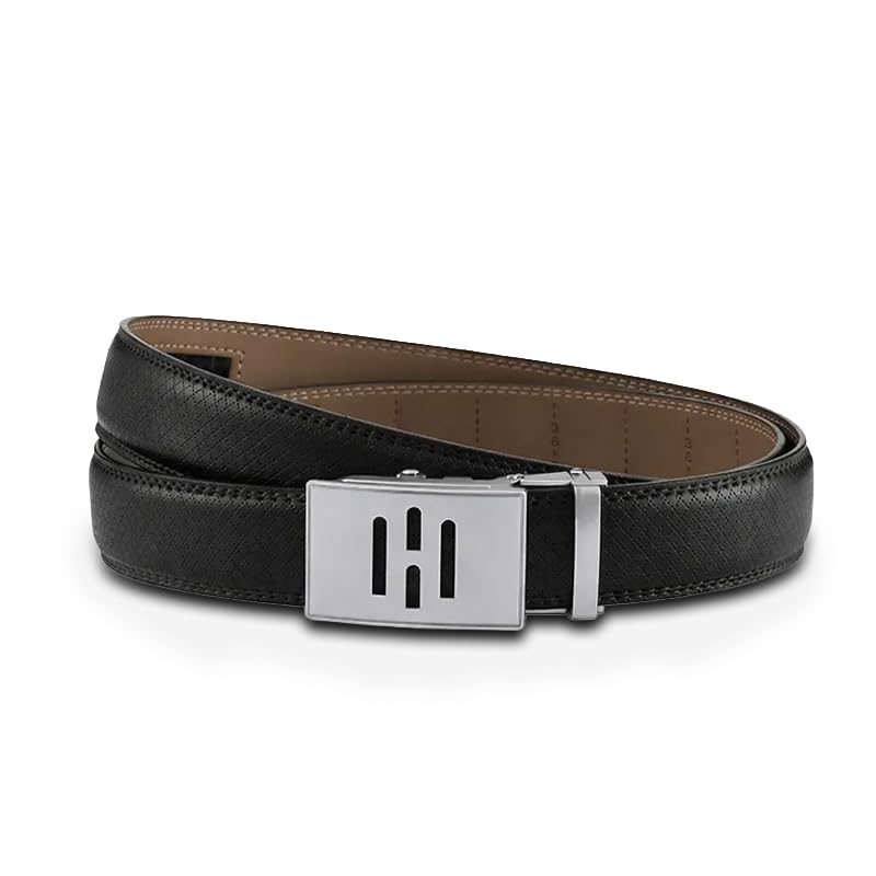 Image of HALDEN THEO Belt For Men Leather Original (Adjustable Fits Up to 44 Inch Waist) Ratchet Straps, Unique Magnetic Auto-lock Buckle Adjustable Belt For Men