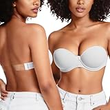 YANDW Strapless Lightly Padded Full Figured Coverage Bra Clear Back Multiway Invisible Straps Backless Brassiere for Women White, 38E