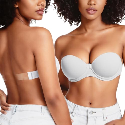 YANDW Women Strapless Bra with Clear Straps and Back Push Up Backless Bras