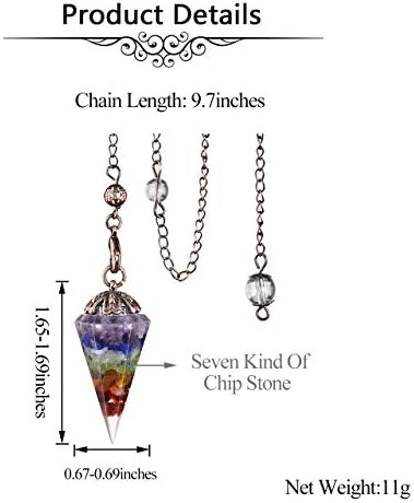 CrystalTears 7 Chakra Reiki Healing Crystal Pendulum Vintage Hexagonal Natural Gemstone Crystal Point Pendant Pendulum for Dowsing Scrying Divination Meditation Wicca