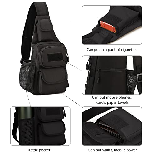 Arcenciel Small Tactical Sling Pack Military Molle Chest Crossbody Shoulder Bags Motorcycle Bicycle Assault Range Diaper Day Backpack With Patch (Black) #TOP3
