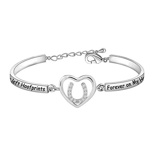 POTIY Horse Memorial Loss of Horse Sympathy Gift You’ve Left Hoofprints Forever On My Heart Mourning Keepsake Bracelet (silver)