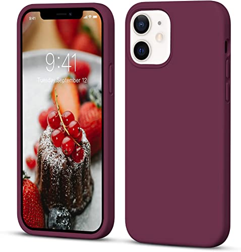Image of DIZORO Microfiber Candy Case Compatible for iPhone 12 / iPhone 12 Pro 6.1 inch, Shockproof Slim Back Cover Liquid Silicone Case- Wine Red