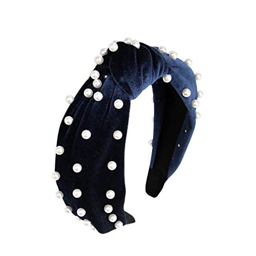 AOPRIE Pearl Headbands for Women, Elegant Faux Pearl Headband Charming Hairbands for Women Fashion Knotted Headbands for Women Hair Bands for Women's Hair Pearl Hair Accessories for Women (Navy Blue)