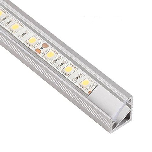 DL1614 - Perfil angular de aluminio 6063, 10 m, 5 barras de 2 m, para tiras LED, con cubierta transparente, tapas y grapas de montaje incluidas.