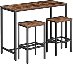 HOOBRO Bar Table and Chairs Set, 120 cm Rectangular Pub Bar Table and 2 Bar Stools, 3-Piece Breakfast Table Set for Kitchen Living Room, Dining Room, Sturdy Metal Frame, Rustic Brown BF52BT01