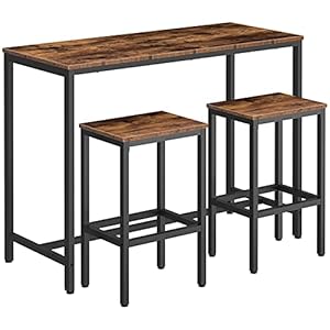 HOOBRO Bar Table and Chairs Set 472 Rectangular Pub Table with 2 Stools for Small Space High Top Table 3 Piece Breakfast Table Set Sturdy Metal Frame Easy to Assemble Rustic Brown BF52BT01