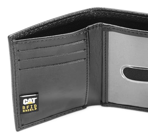 CAT Caterpillar Men's Genuine Leather Trifold Wallet with Enamel Logo3
