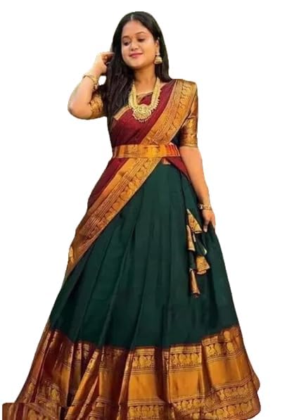 zerico enterprise Kanjivaram Silk Pure Zari Lehenga Choli Set With Blouse Jacquard Zari Work Dupatta Traditional Unstitched Half Saree Multicolor-picture-33