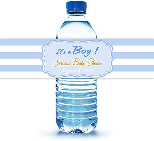 It's a Boy Baby Shower Water Bottle Labels, 100 Personalized 8"X2" Easy to Peal & Stick Labels