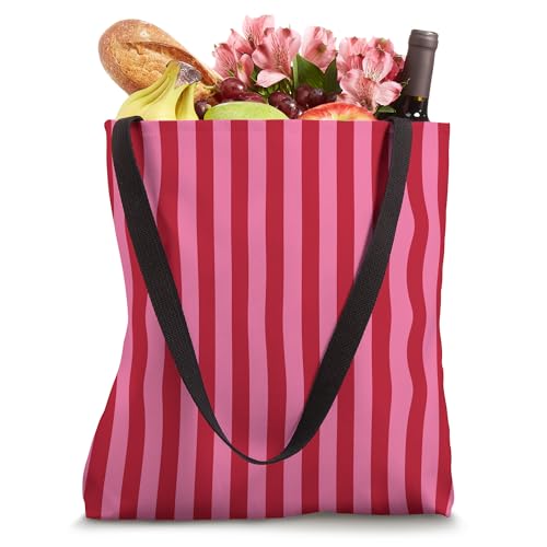 Bolsa Tote de rayas verticales rosas y rojas Cherry Red Pink con estilo Preppy y diseño femenino miniatura 4