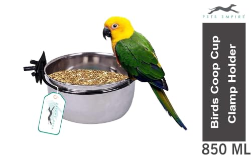 Image of Pets Empire Best Stainless Steel Birds Coop Cup Feeder Bowl (200ML Pack of 2, Clamp)