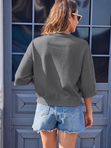 Image of Women's Short Sleeve Cropped Sweaters 2025 Summer Oversized Loose Fit Drop Shoulder Casual Sweater Tops