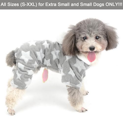 Zunea Schlafanzug für kleine Hunde Wintermantel mit Kapuze Welpen Warm Fleece Weich Kapuzenpullis Haustier Kleidung Chihuahua Pullover Bekleidung Grau L