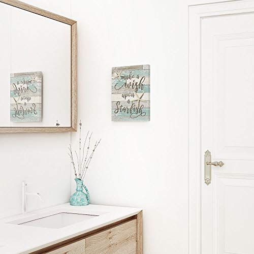 Adecuado Beach Bathroom Decor Starfish Seashell Wall Art Ocean Themd Pictures Inspirational Teal Rustic Beachy Decorations For Bedroom, Make A Wish Upon A Starfish, 12X16 Inch #TOP2