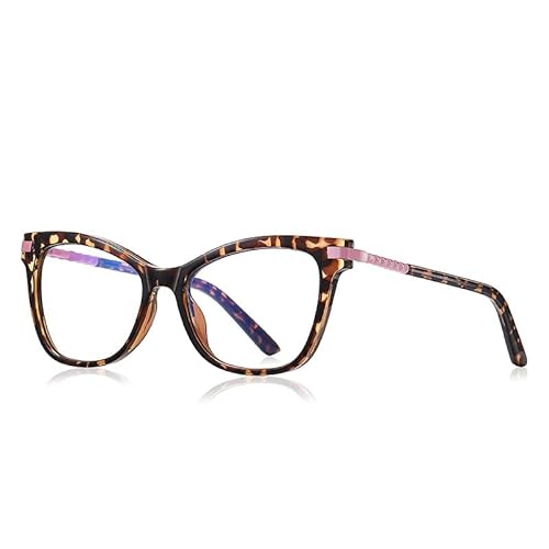 Blue Light Blocking Glasses for Women - Cat Eye Computer Eyewear with Anti Eye Strain, Tortoise Shell Frame & Stylish Pink Accent, Fashion Reading Gaming Glasses