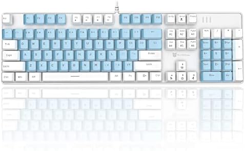 Mechanical Gaming Keyboard 104 Keys Combined Shade with Blue LED Backlit Wired USB Anti-Ghosting Keys Ergonomic Design Steel Panel Keyboard for PC Mac Laptop computer (Blue Change, White Blue)