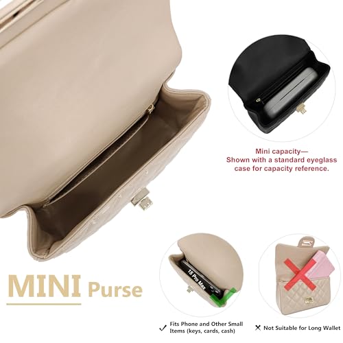 Image of M-ioi-M Small Quilted Crossbody Bags for Women,Leather Shoulder Bag with Gold Chain Strap,Metal Top Handle Flap Evening Purse