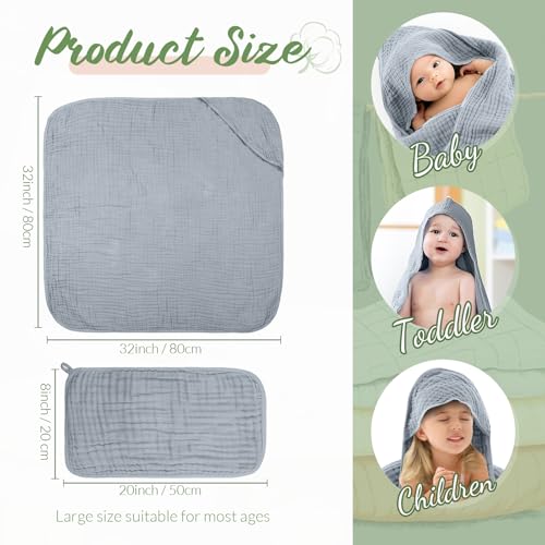 Image of VitalCozy 8 Pcs Baby Muslin Hooded Bath Towels and Washcloths, Muslin Hooded Baby Towels Absorbent Blankets for Gift Newborn Infant Shower (Cream Color)