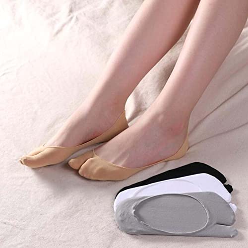 Pursuestar 3 Pairs Women No Show Thin Liner Nylon Ultra Low Cut Invisible Boat Yoga Socks Sandal Split Two Toe Japanese Tabi Flip Flops Socks Black + White + Gray