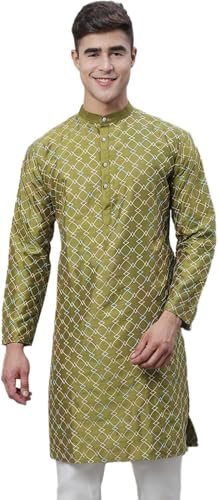 Men's Silk Blend Kurta with Multi Color embroidery
