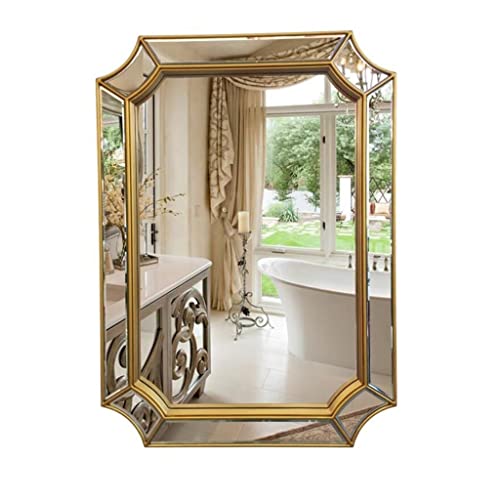 ROBMET Miroir Carré De Salle De Bain 65 * 95CM, Décoration Murale Miroir Doré, Grand Miroir Mural Décoratif, Miroir De Salle De Bain Irrégulier Moderne, Suspension Horizontale Ou Verticale