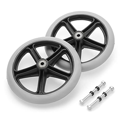 OwnMy 2PCS of 7.7 Inch Rubber Wheelchair Replacement Front Wheels, Anti-Slip Rollator Walker Replacement Wheels Accessories with 3.3 Inch Screw Rods, Grey