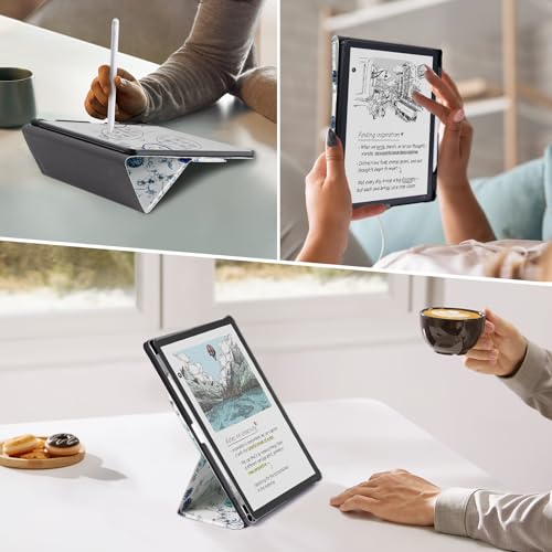 Image of CoBak Case for 11 inch Kindle Scribe 3rd Generation 2025, Kindle Scribe Colorsoft with Two Viewing Angles - All New PU Leather Cover with Auto Sleep Wake, Pen Holder. Blue Blossom