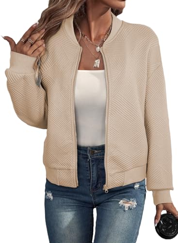 EVALESS Women's Fall Jackets Bomber Jacket for Women 2025 Long Sleeve Stand Collar Zip Up Lightweight Outwear with Pockets Large Khaki