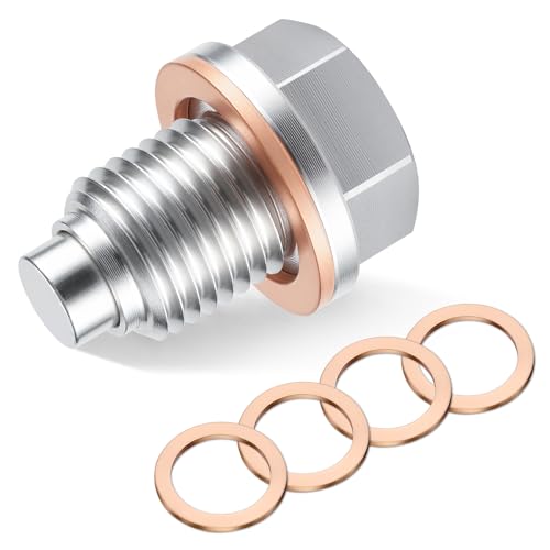GaRhomxy M14x1.5 Magnetic Oil Drain Plug Strong Magnetic Stainless Steel Oil Drain Nut Pan Bolt with 5PCS Copper Crush Washer Gasket to Prevent Leakage Fits for Most Cars Motorcycles and Boats