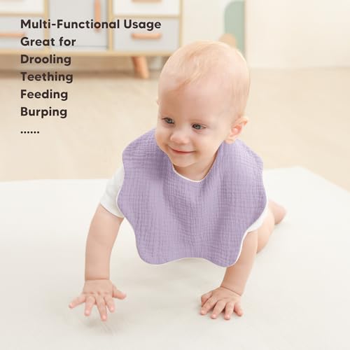 Image of Bearmoss Muslin Baby Bibs for Drooling & Teething Cotton Drool Bib 6 Pack | Soft Absorbent Adjustable Bibs for Unisex Boys and Girls,Easy to Clean for Infant,Toddler, Newborn,Wider design,0-36 Months