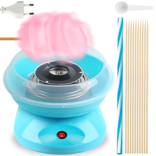 Zuckerwatte Maschine für Zuhause, 27cm Größe Retro Cotton Candy Machine, Cotton Candy Machine 450W mit Stäbchen Messlöffel für Kinderfest, Geburtstag, Party (Blau)