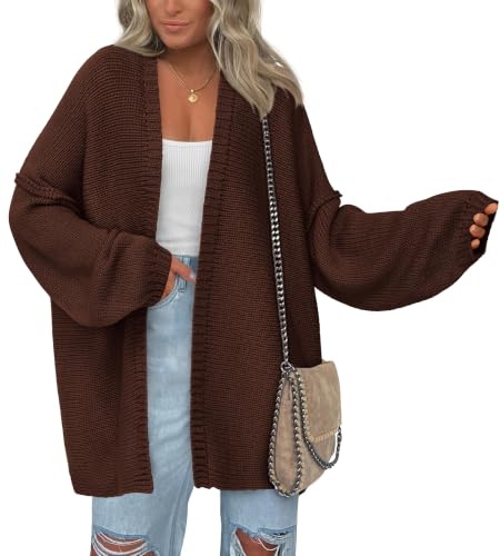 Image of BTFBM Casual Cardigan Sweater for Women Fall 2026 Long Sleeve Sweaters | Fall Outfits, Loose Fit,Solid,Open Front Chunky Knit Sweaters,Chunky Cardigan Sweaters For Women,Checkered Outwear Coat