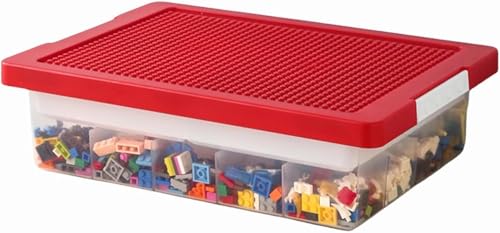 Image of Edu Toys Toy Bricks Blocks Organizer Bins with Compartments, Building Blocks Storage, Storage Containers for Building Brick Blocks Storage, Plastic Stackable Organizer Bin Toy Chest (Red)