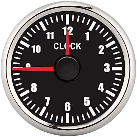 Car Clock Watch, 2in Universal Dial Clock Meter 0‑12 Hourmeter Clock Instrument Panel Gauges Display 12V/24V for Car Boat (Black)
