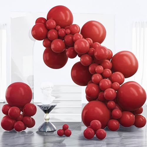 Image of PartyWoo Burgundy Balloons 100pcs Different Sizes of 18 12 10 5 Inch Dark Red Maroon Ruby Red Balloon Arch Kit Garland for Graduation Valentine's Day Wedding Anniversary Party Decorations Red-Y75
