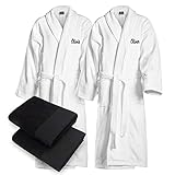 Kaufman - Personalized Bathrobes 4 pc Velour 100% Cotton Shawl Bathrobe Set With Matching Towel 30''x58'' 4-PK (Black)